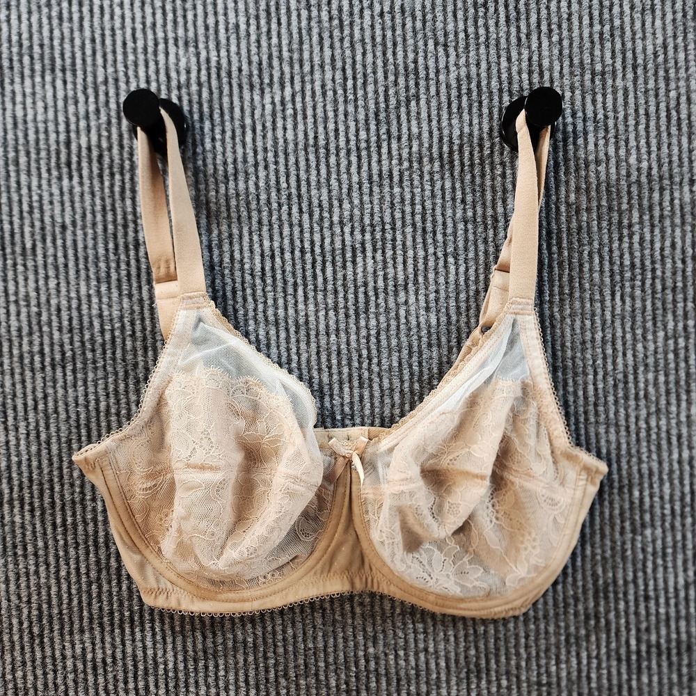 Wacoal Bra Womens 34DD Beige Lace Sheer Underwire Balconette Retro Chic 855186